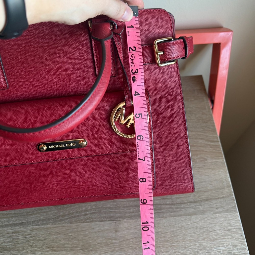 Michael‎ Kors Georgia Red Leather Large Zipper Front Snap Satchel Tote Bag EUC - Picture 9 of 12